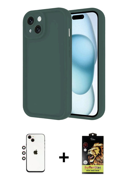 ieg™ iPhone 14 Kılıf Yankı Yansıma Özel Seri - Siyah Buffer Cam Ekran Koruyucu + Gökkuşağı Shine Kam