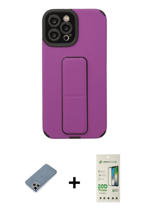 ieg™ iPhone 12 Pro Max Kılıf Çekirdek Yansıma - Siyah 20D Premium Cam Ekran Koruyucu + Gümüş Metal K