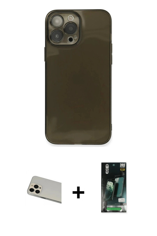 ieg™ iPhone 13 Pro Max Kılıf Ahenk Doku - Şeffaf 360 Full Body Arka Koruyucu + Rose Gold Rainbow Kam