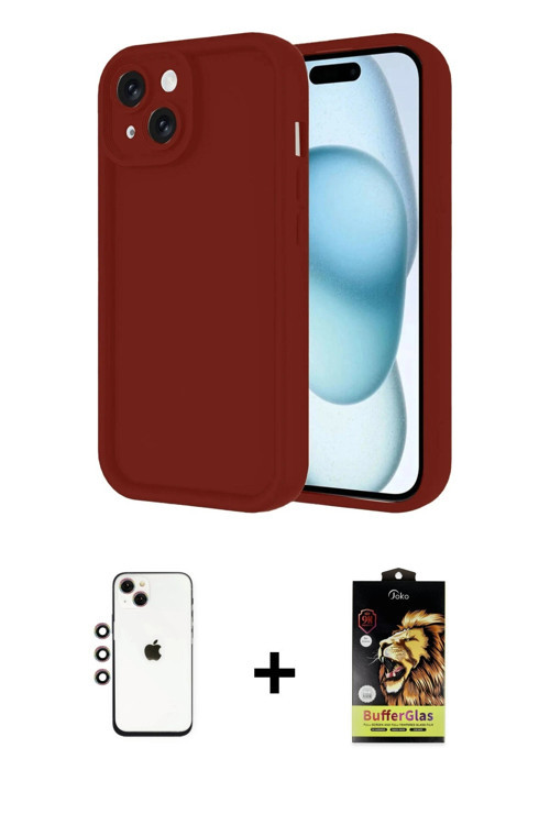ieg™ iPhone 14 Kılıf Yankı Yansıma Özel Seri - Siyah Buffer Cam Ekran Koruyucu + Gökkuşağı Shine Kam