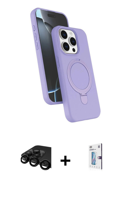 ieg™ iPhone 15 Pro Max Kılıf İz Işık Koleksiyonu - Siyah Bilvis 0.18mm Plus Cam Ekran Koruyucu + Siy