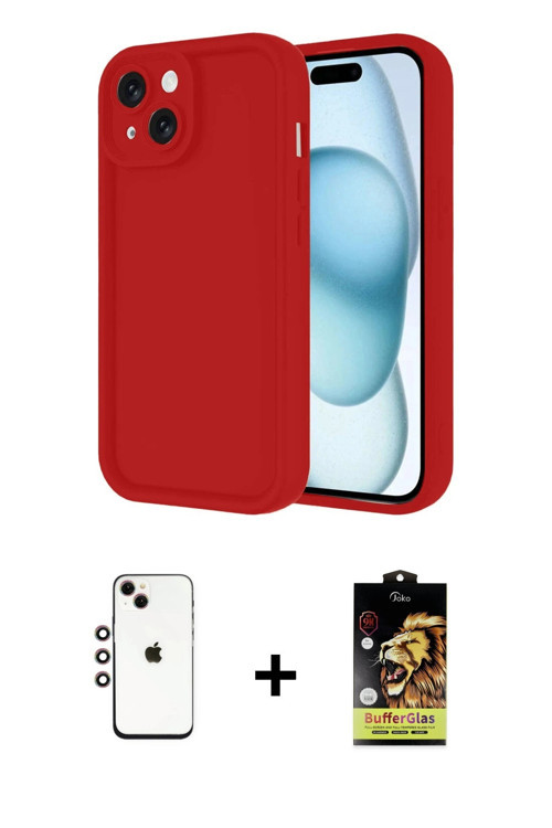 ieg™ iPhone 14 Kılıf Yankı Yansıma Özel Seri - Siyah Buffer Cam Ekran Koruyucu + Gökkuşağı Shine Kam