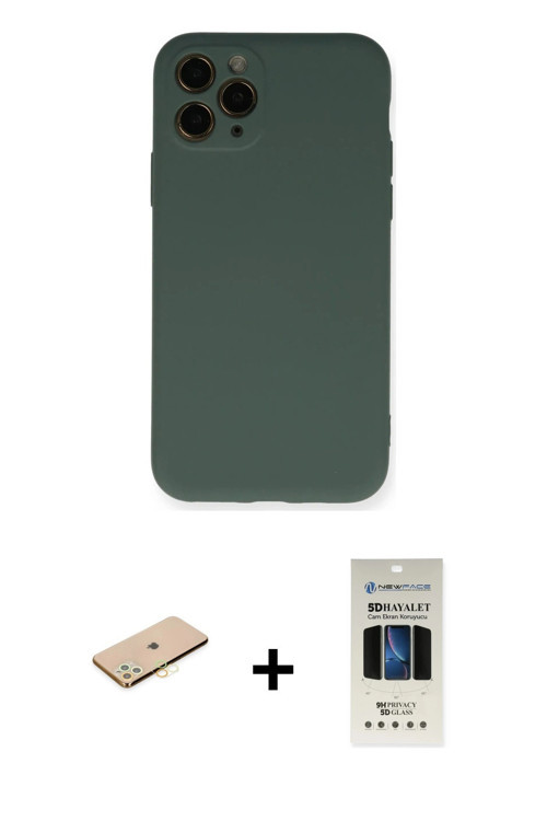 ieg™ iPhone 11 Pro Kılıf Ahenk Serisi - Siyah 5D Hayalet Cam Ekran Koruyucu + Sarı Renkli Kamera Len