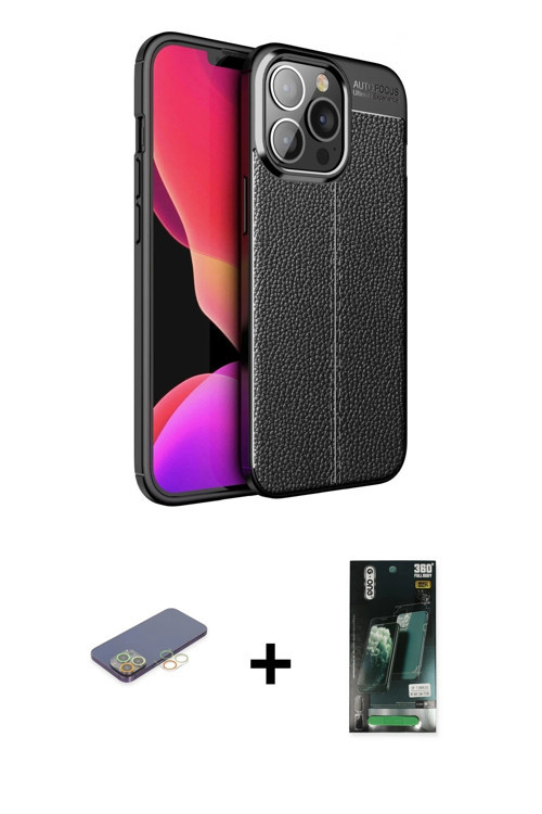 ieg™ iPhone 13 Pro Max Kılıf Doruk Klasik Özel Seri - Şeffaf 360 Full Body Arka Koruyucu + Sarı Renk
