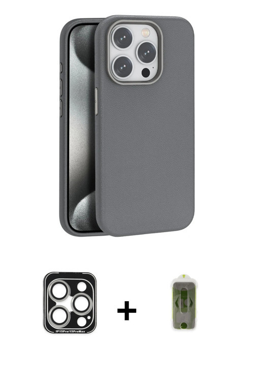 ieg™ iPhone 15 Pro Max Kılıf Zirve Modern Prime - Siyah Joko Magic 5D Hayalet Cam + Gümüş PVD Metal