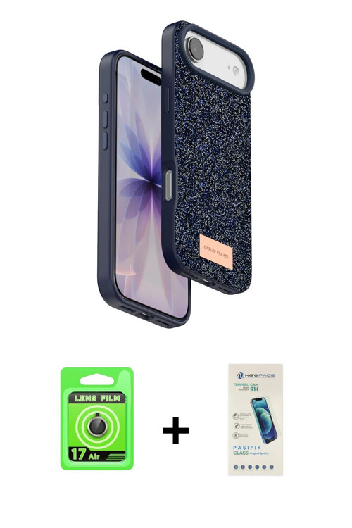 ieg™ iPhone 17 Air Kılıf Vadi Klasik Serisi - Şeffaf Pasifik Cam Ekran Koruyucu + Gold Raze Metal Ka