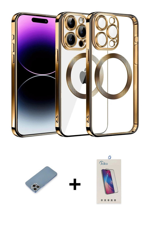 ieg™ iPhone 13 Pro Max Kılıf Pusula Form - Siyah Joko 5D Cam + Gökkuşağı Shine Kamera Lens Koruma Ca