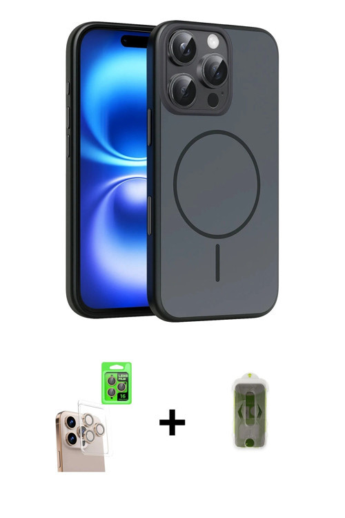 ieg™ iPhone 16 Pro Max Kılıf Atlas Asil Prime - Siyah Joko Magic 5D Hayalet Cam + Natural Grey Raze