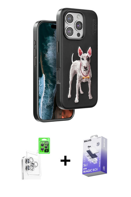 ieg™ iPhone 16 Pro Max Kılıf Nova Form Koleksiyonu - Siyah Bilvis 5in1 5D Magic Hayalet Cam Ekran Ko