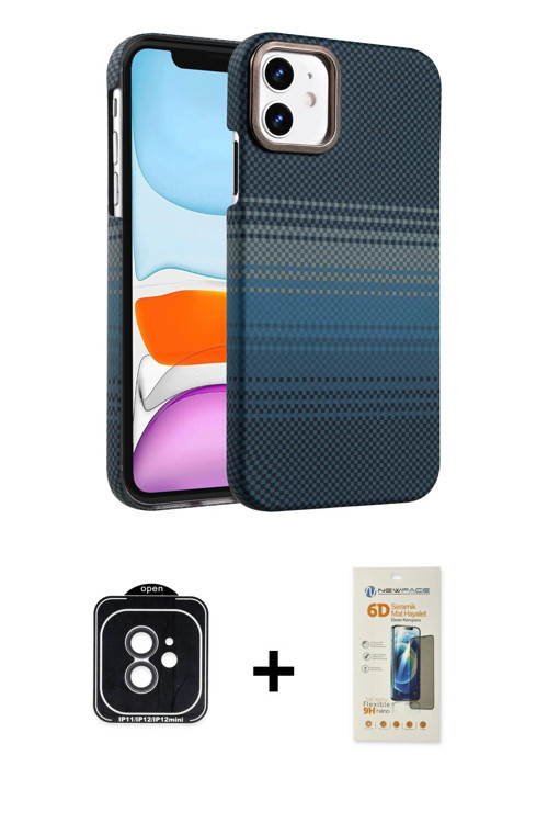ieg™ iPhone 11 Kılıf Doruk Serisi - Siyah 6D Mat Seramik Hayalet Nano Ekran Koruyucu + Siyah PVD Met