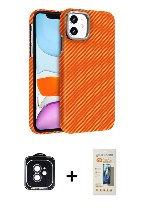 ieg™ iPhone 11 Kılıf Doruk Serisi - Siyah 6D Mat Seramik Hayalet Nano Ekran Koruyucu + Siyah PVD Met