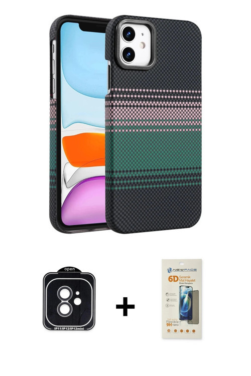 ieg™ iPhone 11 Kılıf Doruk Serisi - Siyah 6D Mat Seramik Hayalet Nano Ekran Koruyucu + Siyah PVD Met