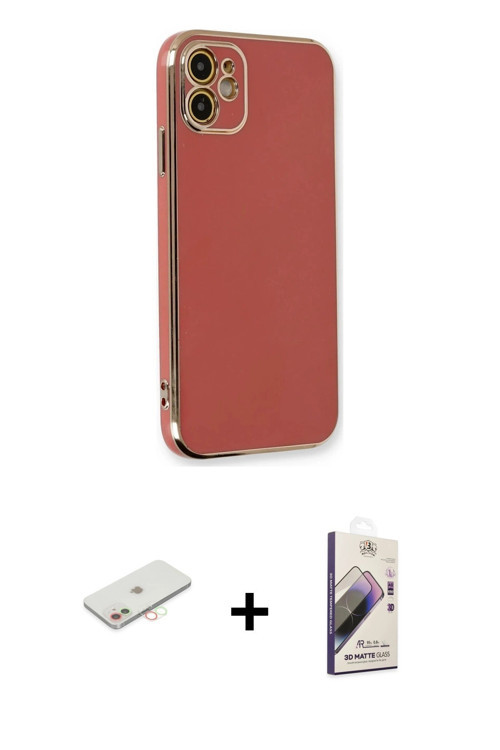 ieg™ iPhone 11 Kılıf Yankı Serisi - Siyah Bilvis 3D Mat Cam Ekran Koruyucu + Yeşil Renkli Kamera Len