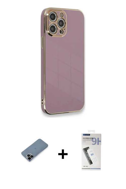 iPhone 12 Pro Kılıf Yankı Serisi - Şeffaf Uv Polymer Nano Ekran Koruyucu + Siyah Shine Kamera L