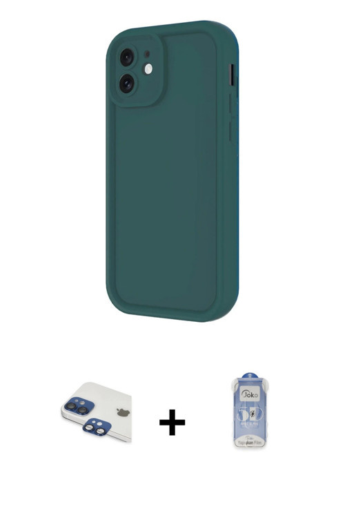 ieg™ iPhone 11 Kılıf Yankı Yansıma Özel Seri - Siyah Joko Magic 5D Cam + Lacivert Pers Alüminyum Kam