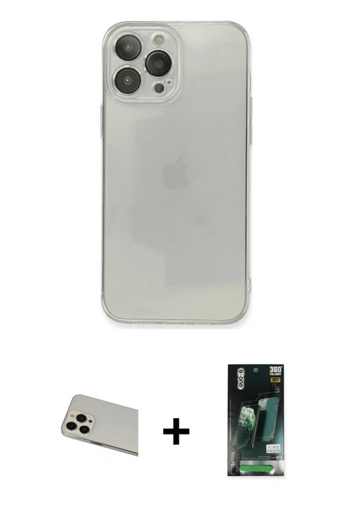 ieg™ iPhone 13 Pro Max Kılıf Ahenk Doku - Şeffaf 360 Full Body Arka Koruyucu + Rose Gold Rainbow Kam