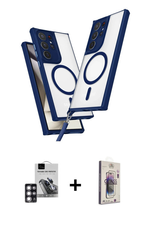 ieg™ Galaxy S24 Ultra Kılıf Atlas Doku Koleksiyonu - Siyah Bilvis 3D Cam Ekran Koruyucu + Pembe PVD