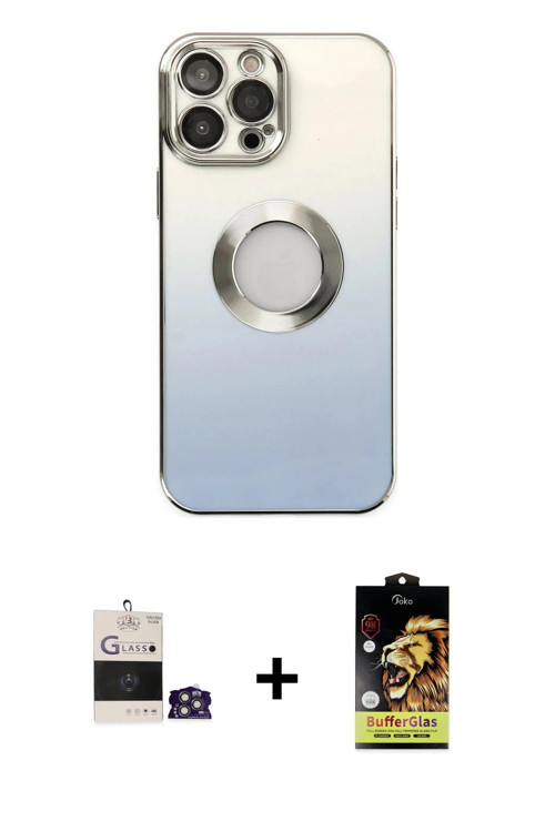 ieg™ iPhone 14 Pro Max Kılıf Kutup Yansıma Özel Seri - Siyah Buffer Cam Ekran Koruyucu + Gümüş Bilvi