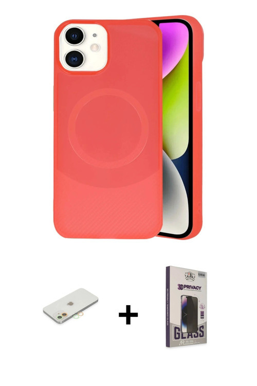 ieg™ iPhone 11 Kılıf Ufuk Serisi - Siyah Bilvis Hayalet Cam Ekran Koruyucu + Turuncu Renkli Kamera L