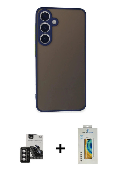 ieg™ Galaxy S24 Kılıf Ahenk Çizgi Serisi - Siyah Polymer Nano Ekran Koruyucu + Derin Mor PVD Metal K