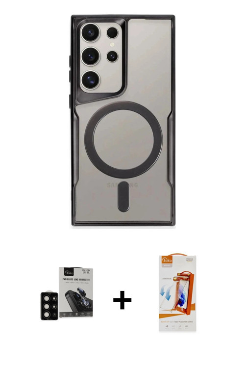 ieg™ Galaxy S24 Ultra Kılıf Yadigar Klasik Özel Seri - Siyah AutoKit 5in1 Fiber Polymer Nano Ekran K