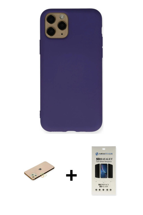 ieg™ iPhone 11 Pro Kılıf Ahenk Serisi - Siyah 5D Hayalet Cam Ekran Koruyucu + Sarı Renkli Kamera Len