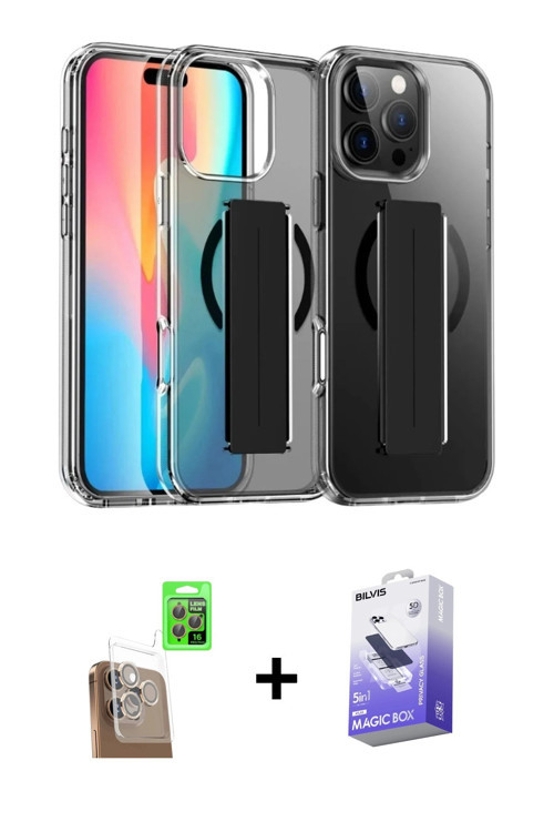 ieg™ iPhone 16 Pro Kılıf Nova Işık Koleksiyonu - Siyah Bilvis 5in1 5D Magic Hayalet Cam Ekran Koruyu