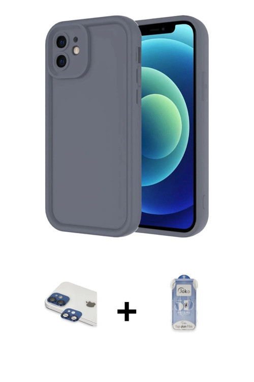 ieg™ iPhone 11 Kılıf Yankı Yansıma Özel Seri - Siyah Joko Magic 5D Cam + Lacivert Pers Alüminyum Kam