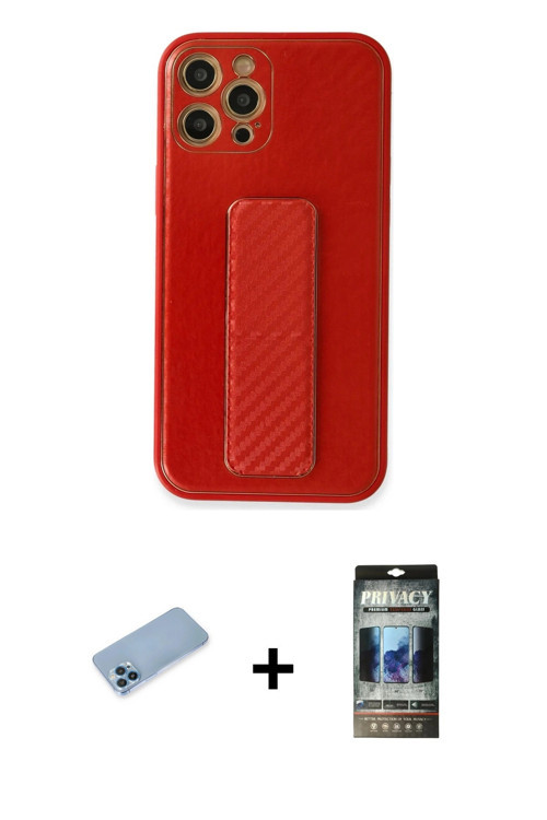 ieg™ iPhone 12 Pro Kılıf Yörünge Yansıma - Siyah 34D Hayalet Izgaralı Cam + Mavi Shine Kamera Lens K