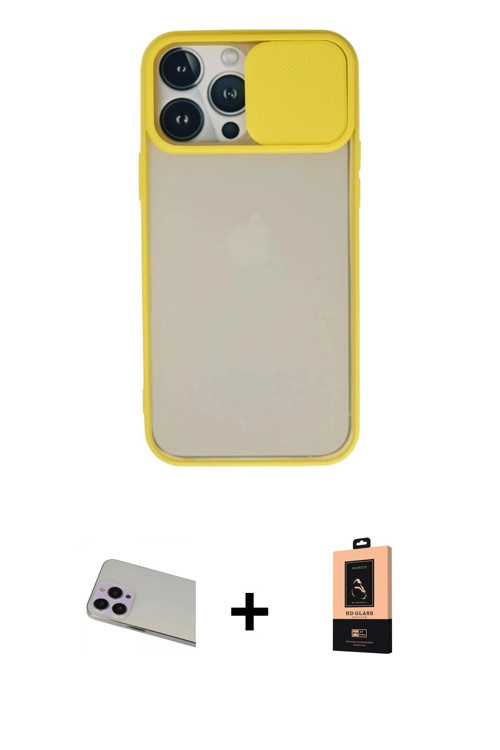 ieg™ iPhone 13 Pro Max Kılıf Vadi Çizgi - Şeffaf Maxco Cam Ekran Koruyucu + Mor Rainbow Kamera Lens