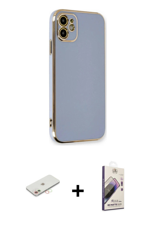 ieg™ iPhone 11 Kılıf Yankı Serisi - Siyah Bilvis 3D Mat Cam Ekran Koruyucu + Yeşil Renkli Kamera Len