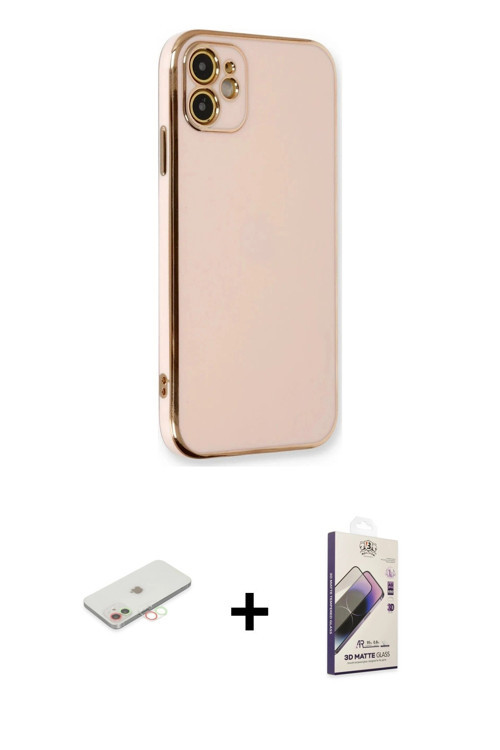 ieg™ iPhone 11 Kılıf Yankı Serisi - Siyah Bilvis 3D Mat Cam Ekran Koruyucu + Yeşil Renkli Kamera Len
