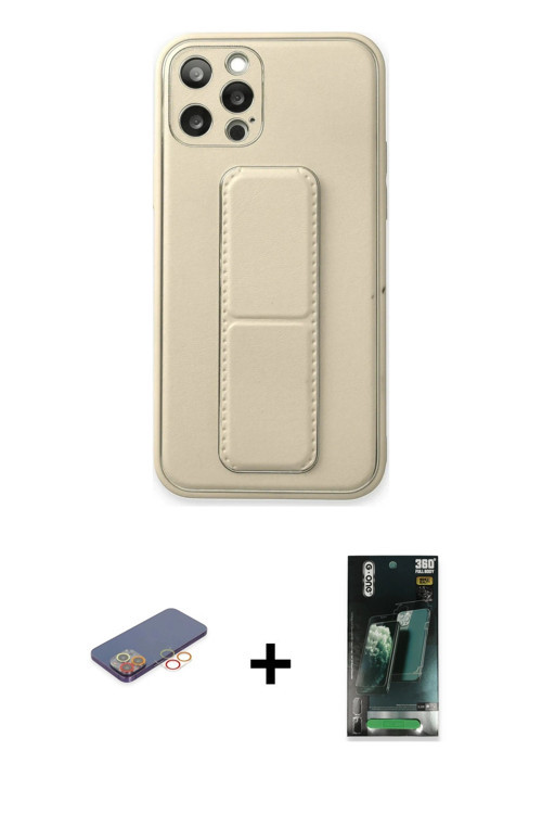 ieg™ iPhone 12 Pro Kılıf Akış Doku - Siyah 360 Mat Full Body Arka Koruyucu + Turuncu Renkli Kamera L