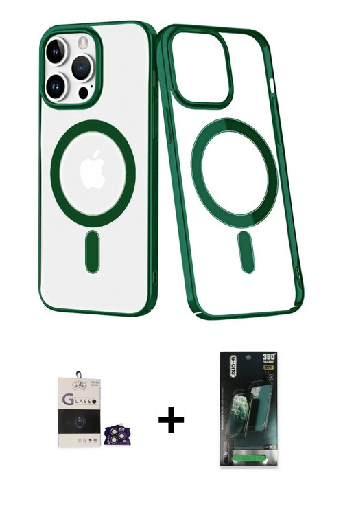 ieg™ iPhone 14 Pro Max Kılıf Yörünge Minimal - Siyah 360 Mat Full Body Arka Koruyucu + Gümüş Bilvis