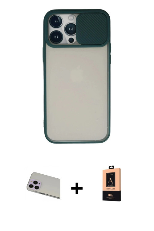 ieg™ iPhone 13 Pro Max Kılıf Vadi Çizgi - Şeffaf Maxco Cam Ekran Koruyucu + Mor Rainbow Kamera Lens