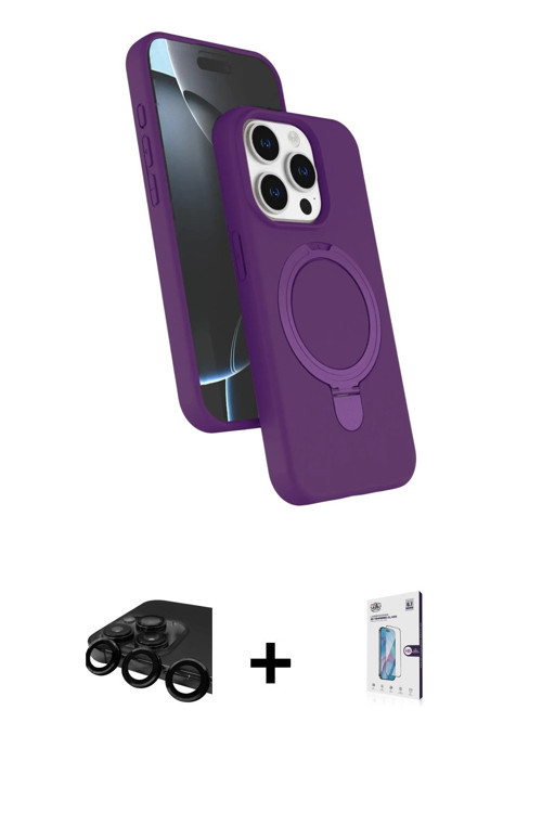 ieg™ iPhone 15 Pro Max Kılıf İz Işık Koleksiyonu - Siyah Bilvis 0.18mm Plus Cam Ekran Koruyucu + Siy