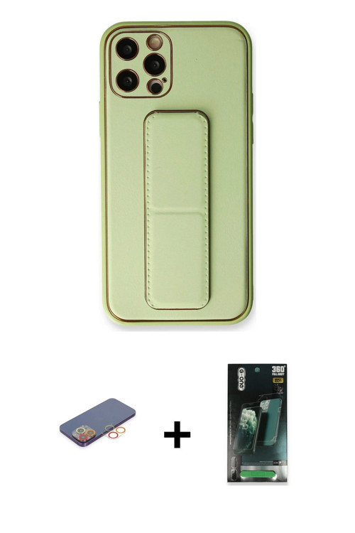 ieg™ iPhone 12 Pro Kılıf Akış Doku - Siyah 360 Mat Full Body Arka Koruyucu + Turuncu Renkli Kamera L