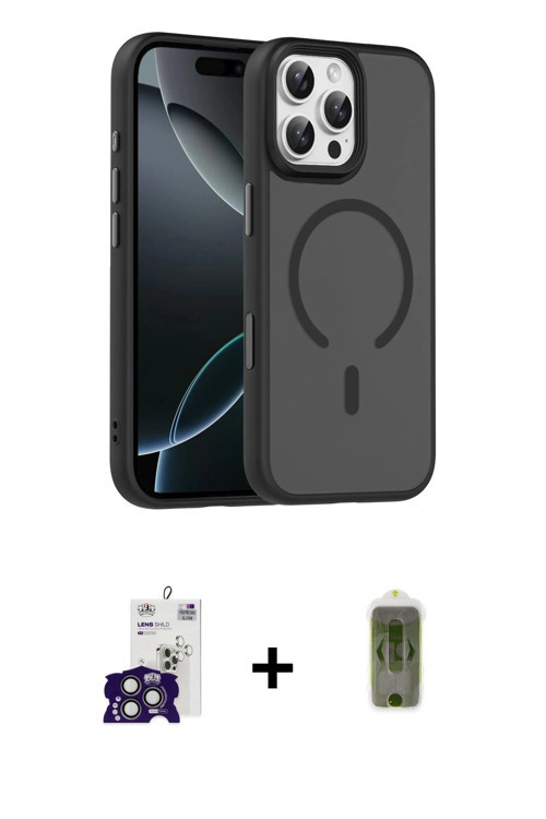 ieg™ iPhone 16 Pro Max Kılıf Doruk Form Serisi - Siyah Joko Magic 5D Hayalet Cam + Titanyum Gri Bilv