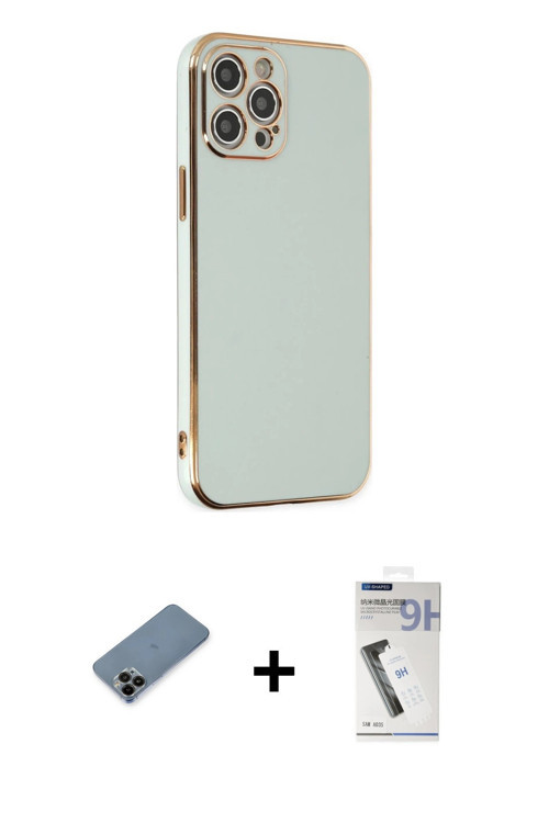 iPhone 12 Pro Kılıf Yankı Serisi - Şeffaf Uv Polymer Nano Ekran Koruyucu + Siyah Shine Kamera L