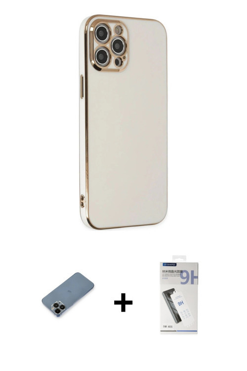 iPhone 12 Pro Kılıf Yankı Serisi - Şeffaf Uv Polymer Nano Ekran Koruyucu + Siyah Shine Kamera L