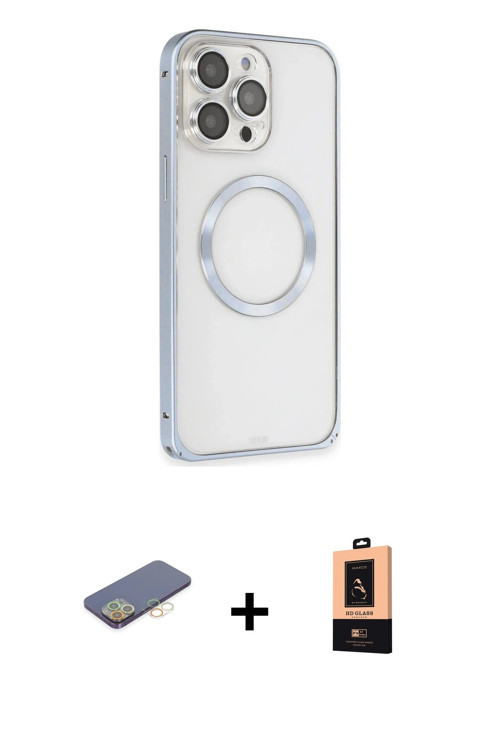 ieg™ iPhone 13 Pro Max Kılıf Ahenk Işık Serisi - Şeffaf Maxco Cam Ekran Koruyucu + Sarı Renkli Kamer