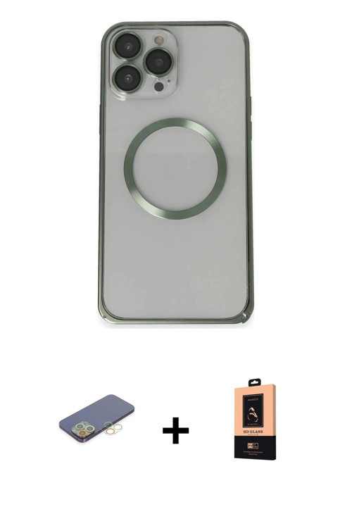 ieg™ iPhone 13 Pro Max Kılıf Ahenk Işık Serisi - Şeffaf Maxco Cam Ekran Koruyucu + Sarı Renkli Kamer
