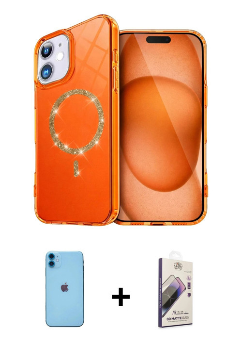 ieg™ iPhone 11 Kılıf Kıvılcım Form Prime - Siyah Bilvis 3D Mat Cam Ekran Koruyucu + Mavi Neon Fosfor