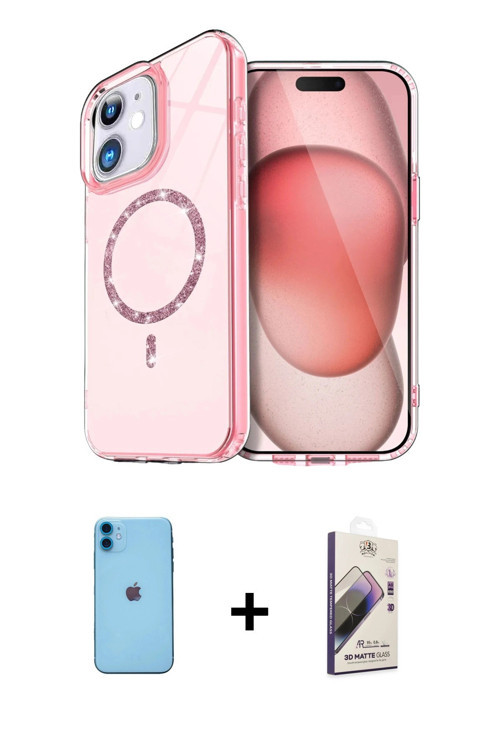 ieg™ iPhone 11 Kılıf Kıvılcım Form Prime - Siyah Bilvis 3D Mat Cam Ekran Koruyucu + Mavi Neon Fosfor