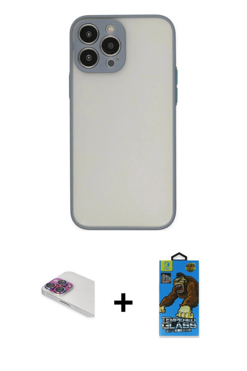 ieg™ iPhone 13 Pro Max Kılıf Ahenk Çizgi Serisi - Siyah 18D Cam Ekran Koruyucu + Gökkuşağı Pers Alüm