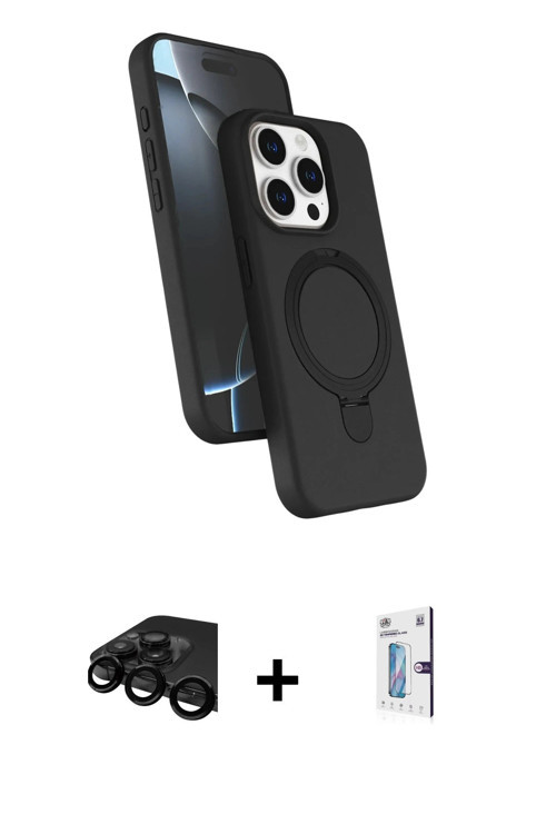 ieg™ iPhone 15 Pro Max Kılıf İz Işık Koleksiyonu - Siyah Bilvis 0.18mm Plus Cam Ekran Koruyucu + Siy