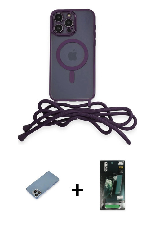 ieg™ iPhone 13 Pro Max Kılıf Eksen Özel Seri - Şeffaf 360 Full Body Arka Koruyucu + Gökkuşağı Shine