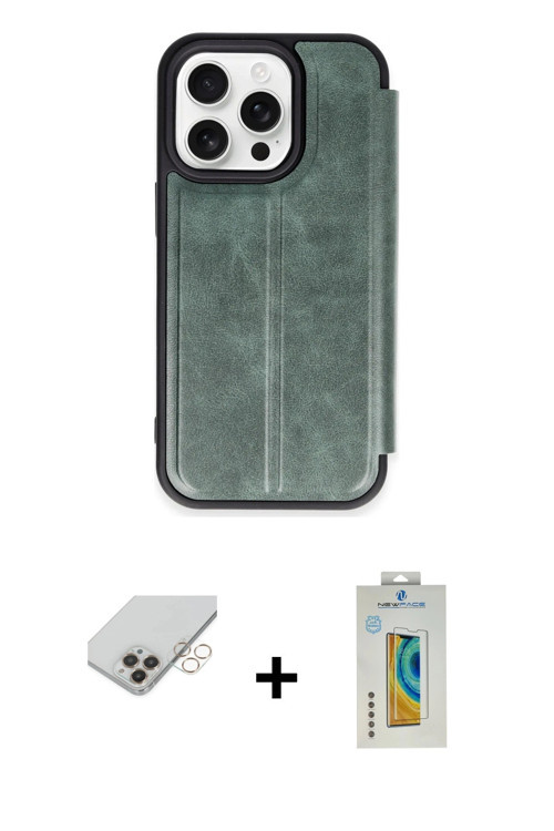 ieg™ iPhone 14 Pro Max Kılıf Zirve Yansıma Serisi - Siyah Polymer Nano Ekran Koruyucu + Gold Band Me