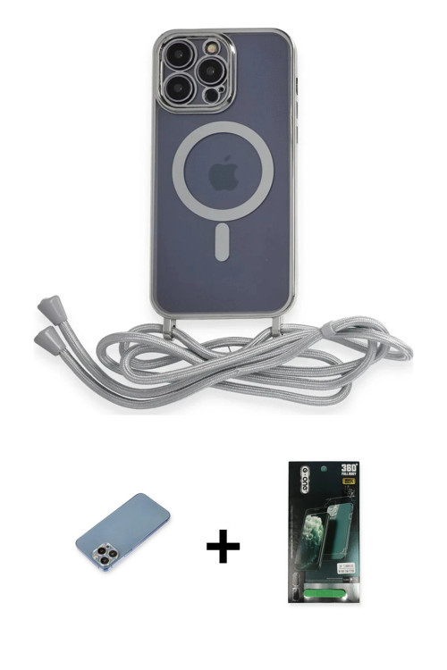ieg™ iPhone 13 Pro Max Kılıf Eksen Özel Seri - Şeffaf 360 Full Body Arka Koruyucu + Gökkuşağı Shine