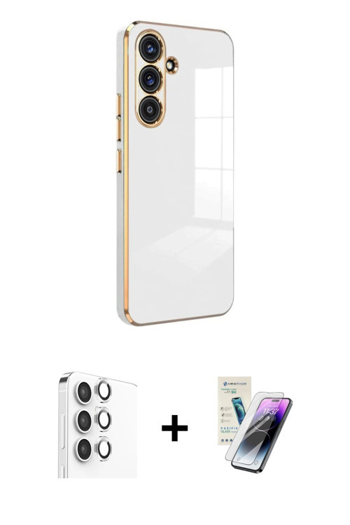 ieg™ Galaxy S25 Kılıf Yankı Serisi - Şeffaf Pasifik Cam Ekran Koruyucu + Gümüş Raze Metal Kamera Len
